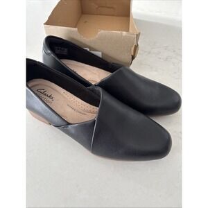 Women's Clarks Collection 7 Black Juliet Palm Leather Loafers Flats Slip On New